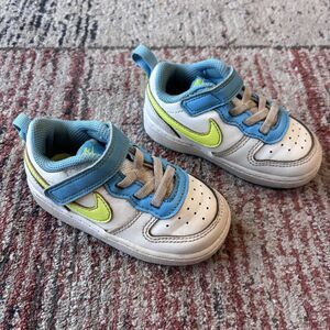 Nike Court Borough Low 2 White Blue Volt Kids US 6C Child Toddler Shoes Sneakers